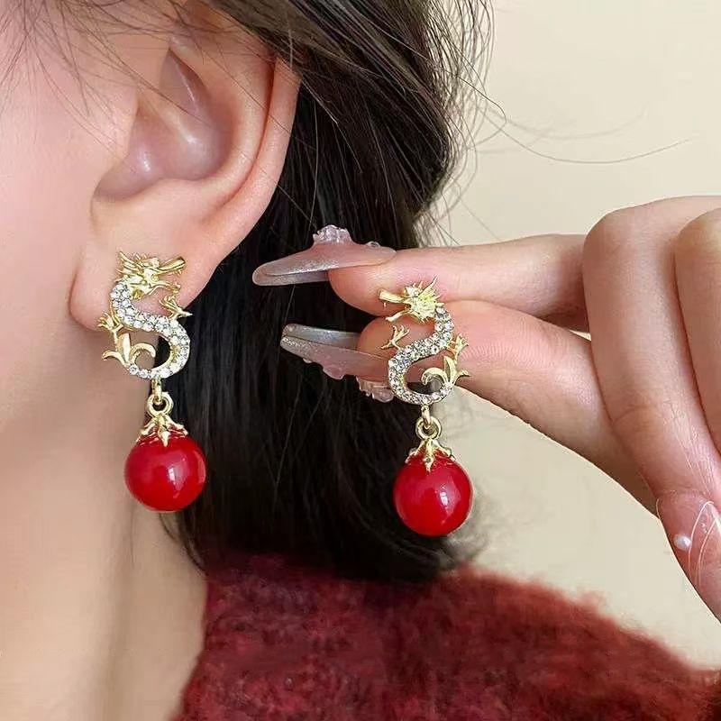 Fashion Atmospheric Red Velvet Bow Earrings Femininity Sweet Flower Long Fringed Versatile Earrings