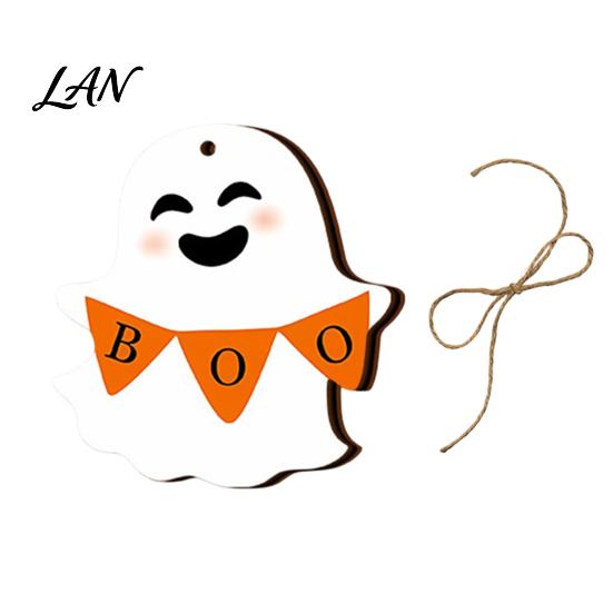 Halloween Tree Ornaments Ghost Wooden Hanging Sign with Hemp Rope, Cute Rustic Decorations Pendants for Home Party Wall Decorative Wood Signs