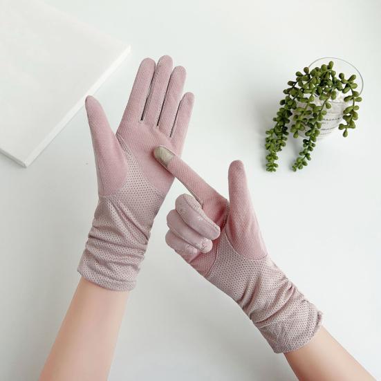 1 Pair Floral Print Anti-slip Palm Driving Gloves Full Finger Lace Stitching Wrist Extended Girls Outdoor Riding Sunscreen Mittens Cycling Accessories