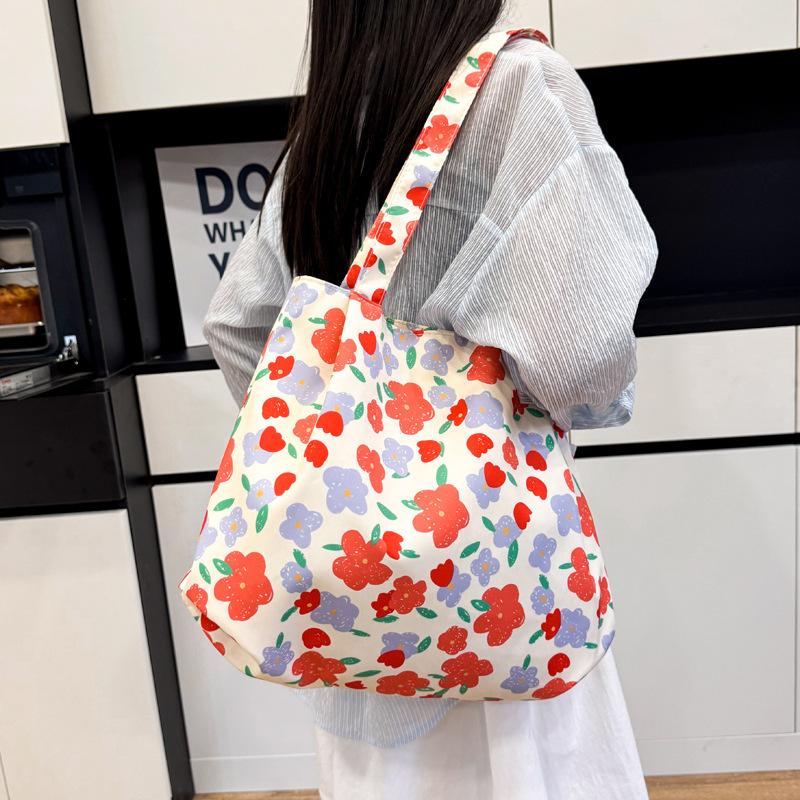 2025 new floral bag bag large capacity rose canvas bag beach bag shopping bag shoulder bag women's bag