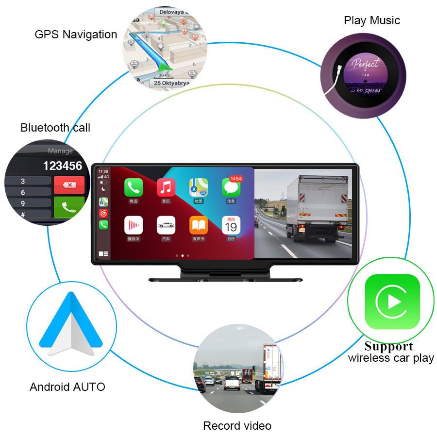 10.26" 1080P DVR+Camera Support For Carplay Andro Auto APP WiFi Bluetooth Player