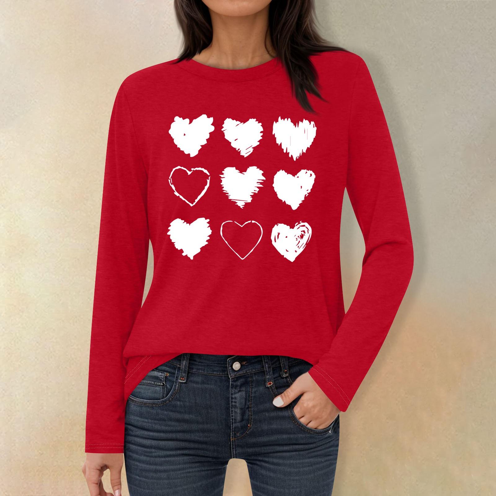 

Женская модная повседневная футболка с круглым вырезом и длинными рукавами с принтом «Любовь ко Дню святого Валентина» XXXL белый