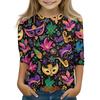 Print Tops For Youth Girls Round Neck 3/4 Sleeves T-Shirts Trendy Tops Outfit Tees