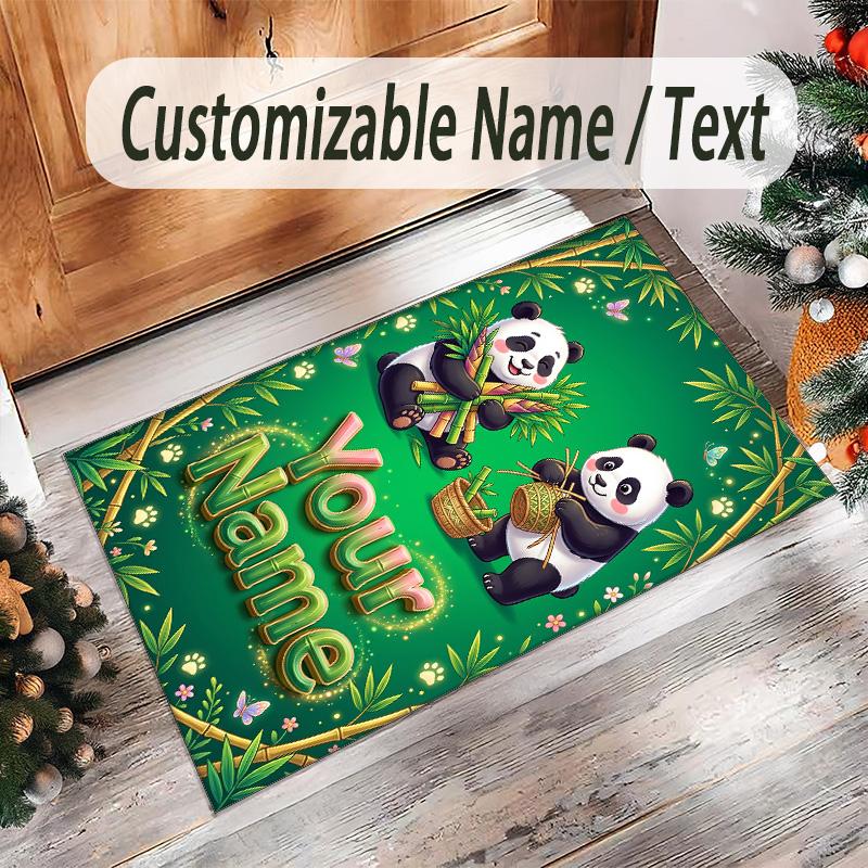 Panda Theme Crystal Velvet Rug Personalized Custom Name Text Soft Floor Mat Home Decor