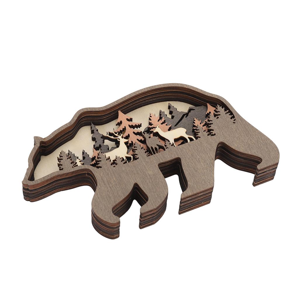 3D Wood Carving Animal Multi Layer Forest Animal Wood Carving Crafts Home Furnishing Wall DecorationBear