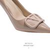 Nude high heels women's 2025 new design sense niche French V buckle tip temperament skirt does not wear feet
