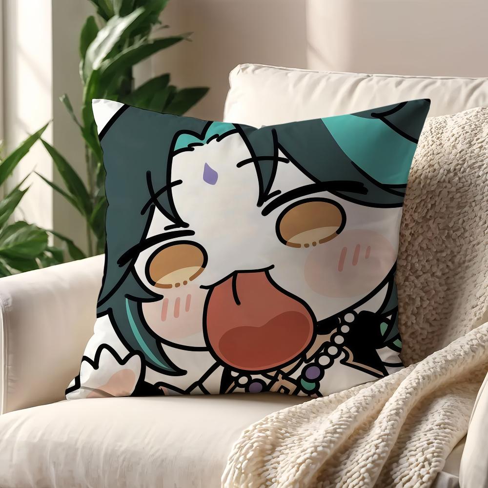 Kawaii Chibi Genshin Impact Characters cushion cover For Pillow Printing Sofa Decoration Home Car Room Office Nordic Simplicity