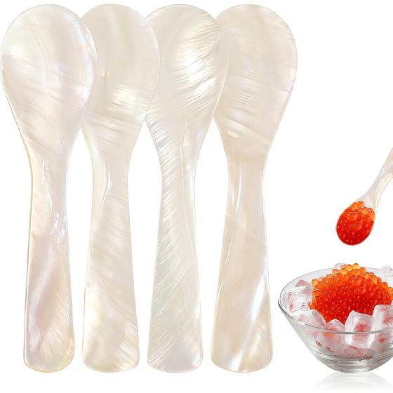 4PCS Shell Caviar Spoons - 9cm/3.54inch Mother-of-Pearl Spoons for Caviar, Yogurt, Caviar Serving Spoon, Shell Caviar Spoon Small Shells for Crafts