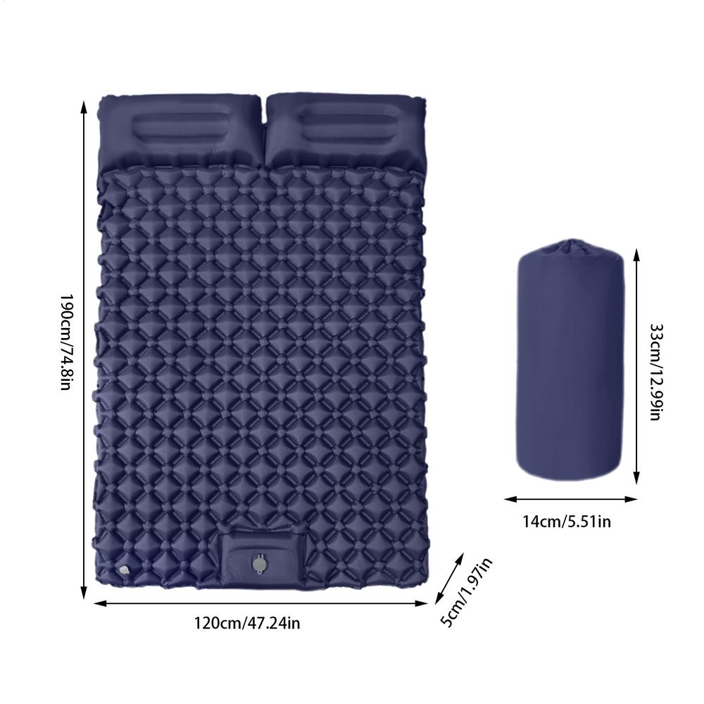 Кемпинговый надувной матрас Двойной спальный коврик Надувной воздушный коврик с подушкой Сверхлегкий Складная кровать Спальный коврик Коврик для путешествий в машине темно-синий