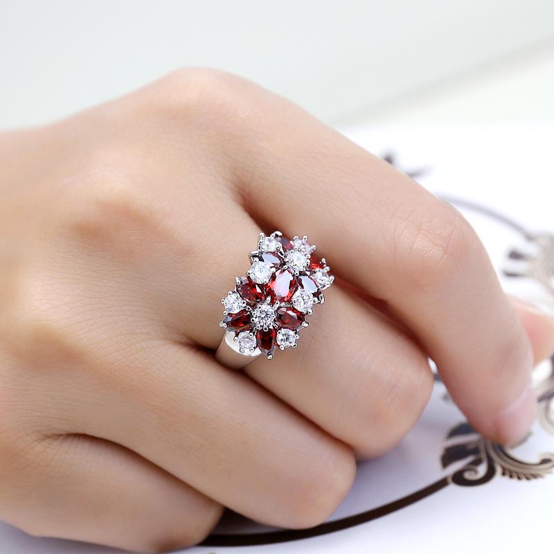 Dragon's Intention Luxurious Ruby Red Floral Zircon Ring: European & American Style