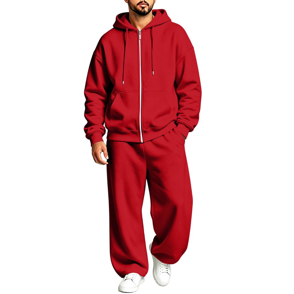 Lined Hooded Zip Up Two Piece Set for Casual Athletic Everyday Wear