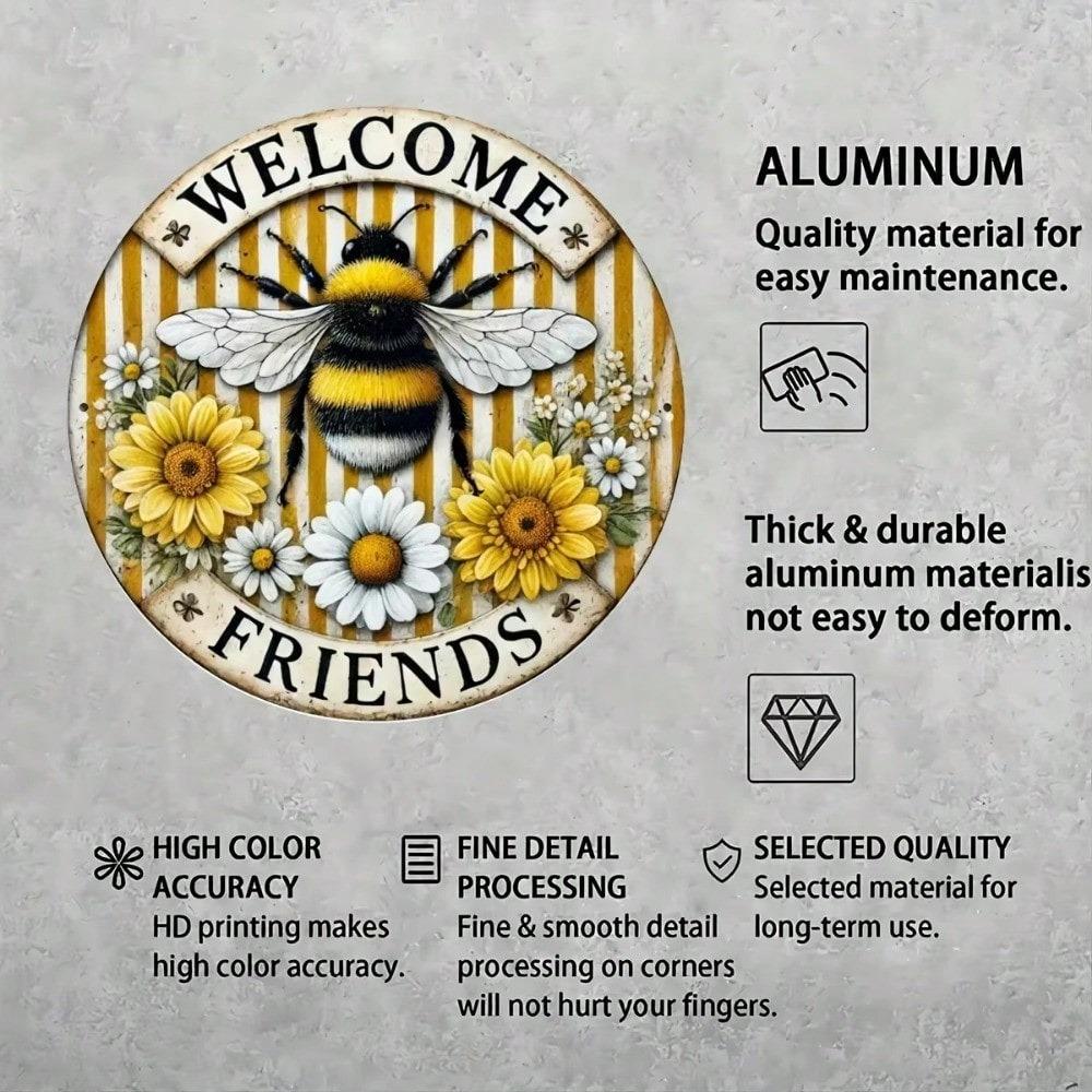 Metal Wall Art Welcome Bee Sign Vintage Home Bar Decor