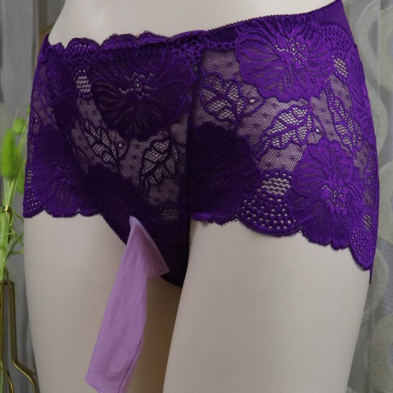 Sexy Men'S Underwear Ultra-Thin Lace Transparent Panties Sissy Pouch Sheath Lingerie See Through Briefs Gays Imitates Underpants