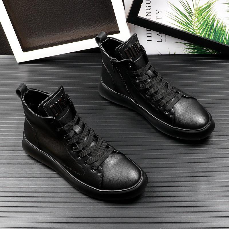 Men's 2024 Trendy High-Top Martin Boots: White Korean Style Casual Denim & Mid-Top Leather Short Boots.
