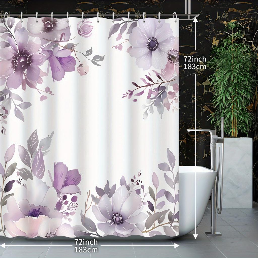 1 Piece American Retro Purple Gradient Floral Plant Shower Curtain, Bathroom Decoration, Including Shower Curtain With Hooks