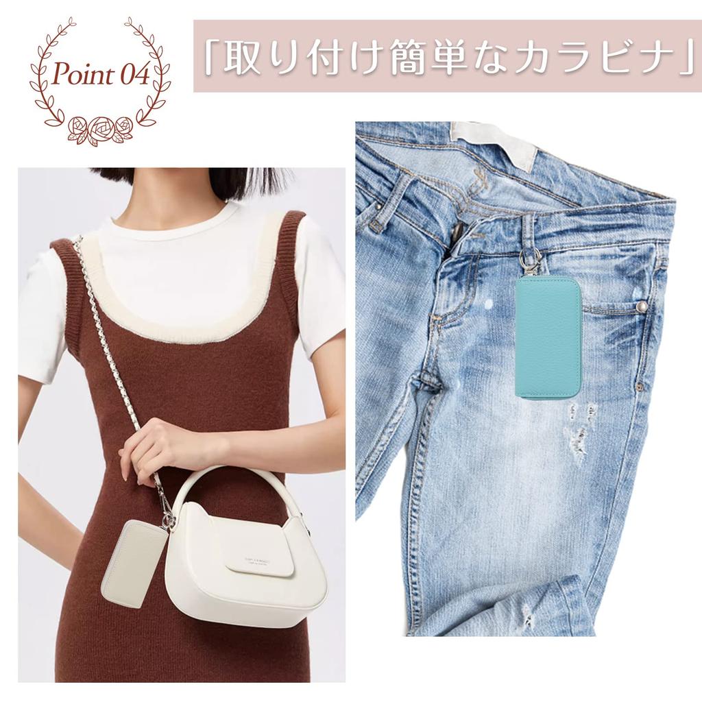 Husa din piele naturală pentru cheie inteligentă pentru bărbați și femei cu 6 cârlige [imeetu] convenabile, compactă, populară, (White Pearl)