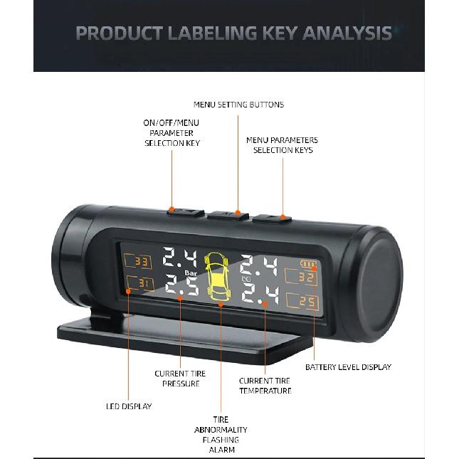 E-ACE 4 Sensors TPMS Removable Battery Wireless Intelligent Sensing Tire Pressure Monitor System Safety Alarm LCD Display