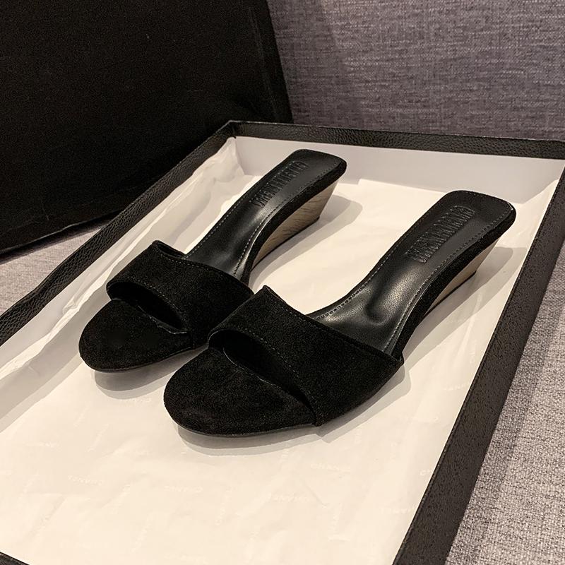 

Fashion Summer New Style Women Slipper Fashion Low Wedge Heels Ladies Elegant Slides Open Toe Outdoor Dress Sandals Shoes Zapatos Mujer 35 чёрный
