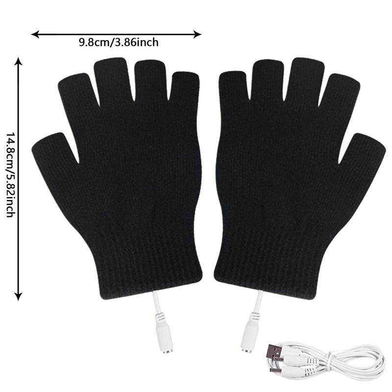 USB Heated Gloves USB Rechargeable Heating Mittens Winter Washable Half Hand Warmers Electric Thermal Gloves For Cold Weather