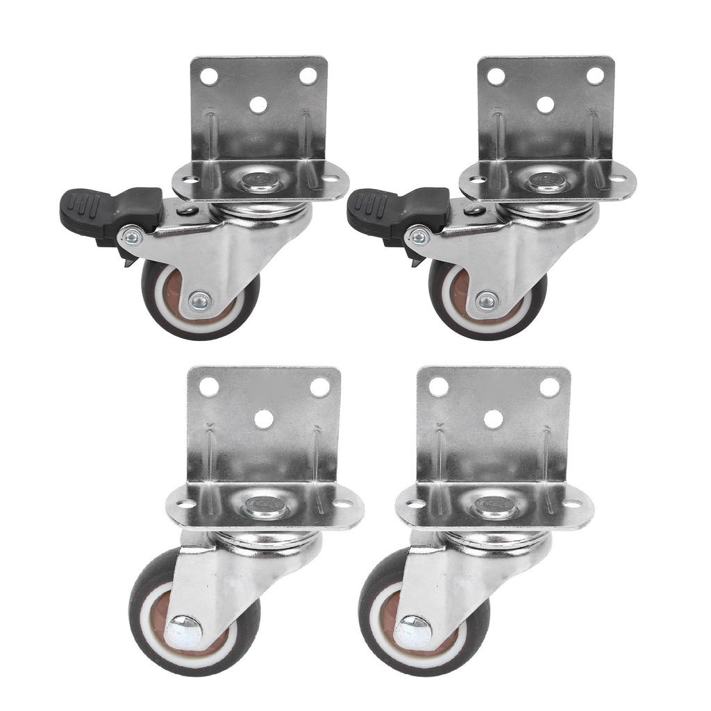 Seitenmontage Rollen Set 4 Stück Schwerlast 1,5 Zoll L-Form TPR Plattenräder 2 Stück mit Bremse 2 Stück ohne