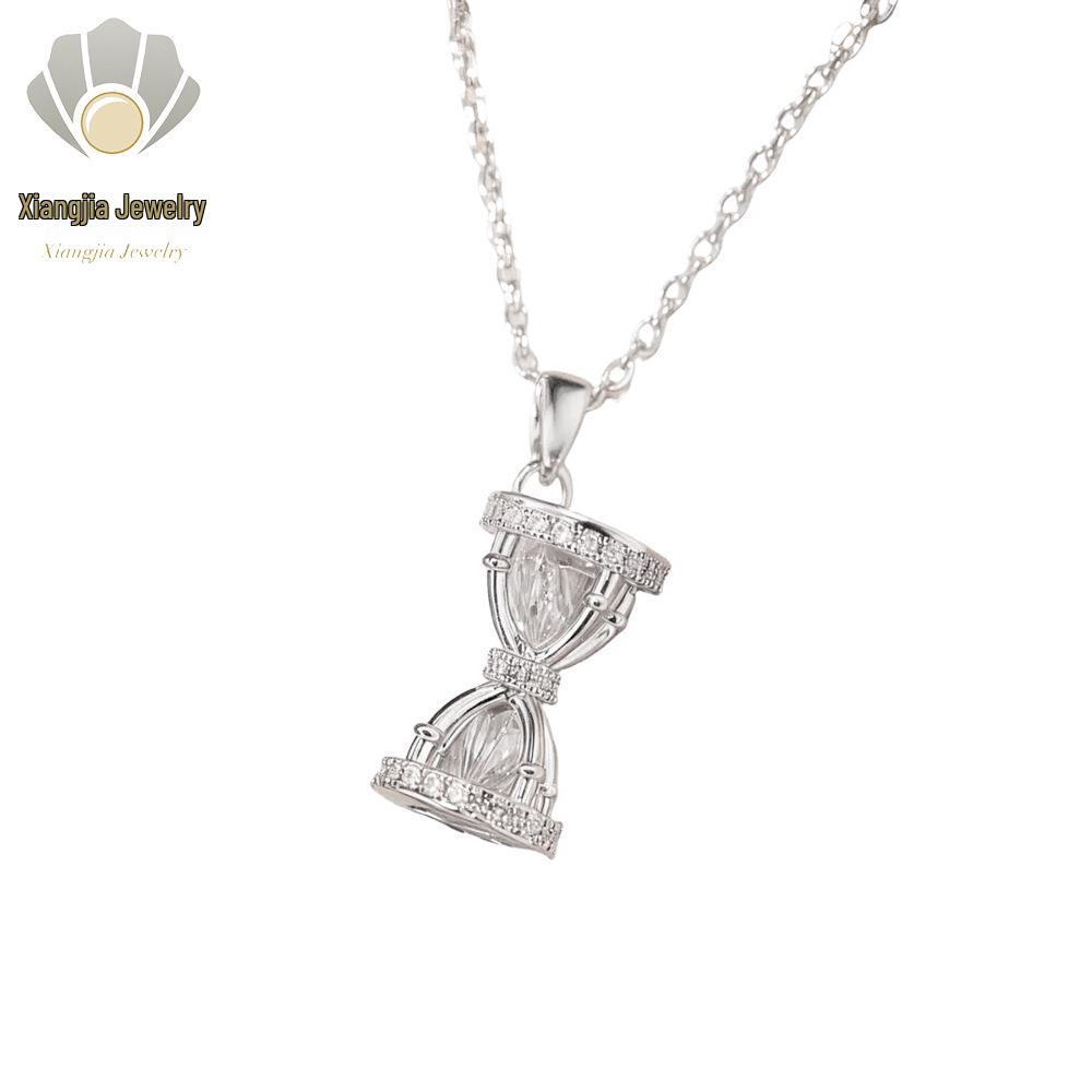 Zircon Hourglass Necklace: Minimalist Japanese-Korean Design, Fashion Pendant, Women's Clavicle Chain.