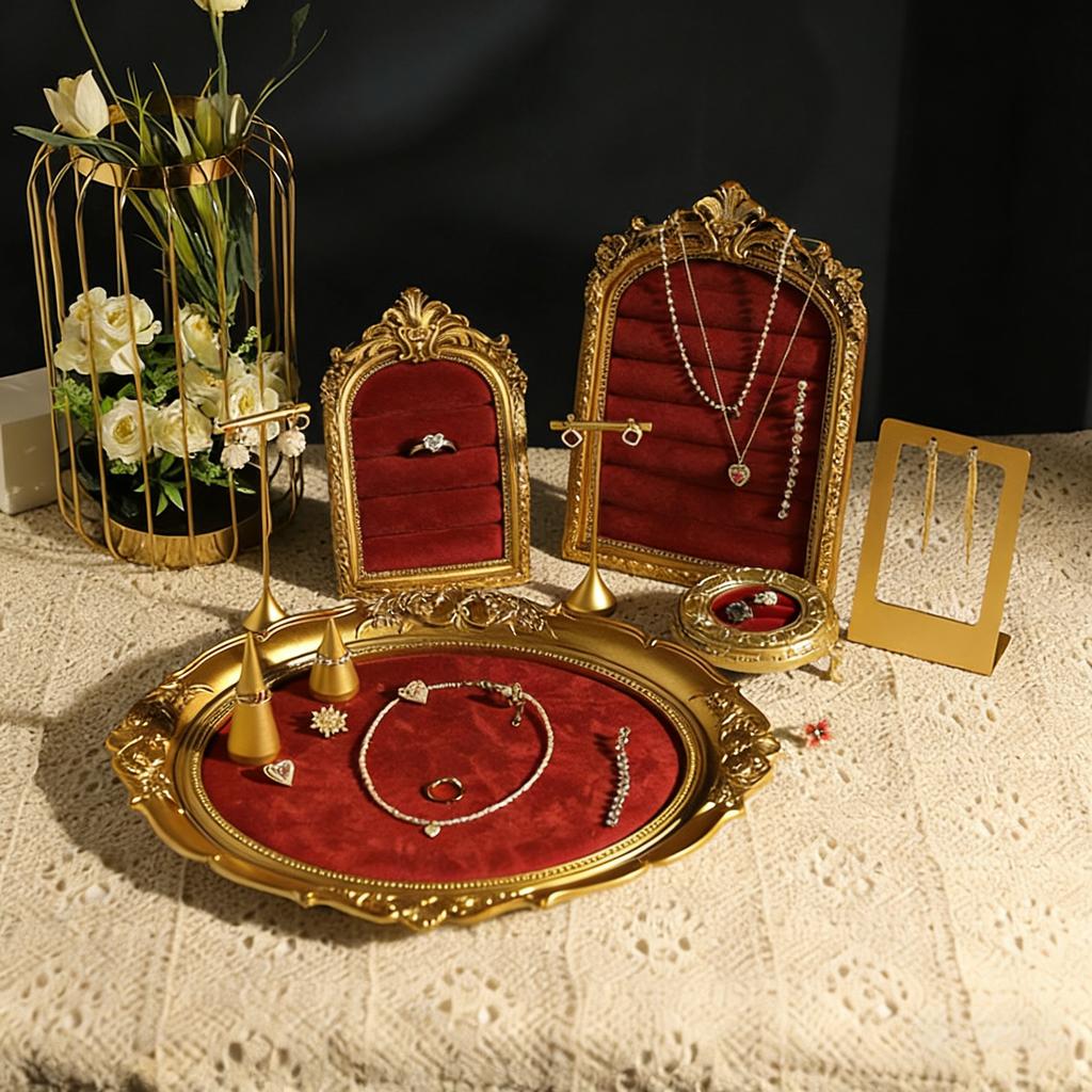 Vintage Velvet Jewelry Display Stand Photo Frame Earring Holder Home Store Decorative Showcase for Jewelry Photography Prop