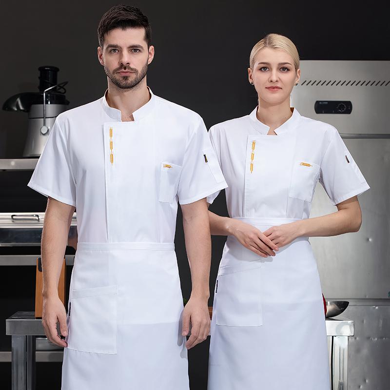 Summer  Men Short Sleeve Chef Jacket Black Uniform Chef Coat Apron Work Clothes Logo Chef Shorts Breathable Restaurant Kitchen