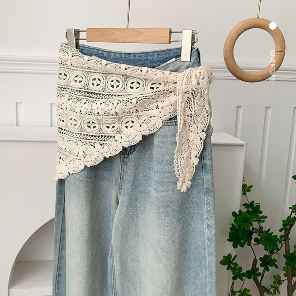 White Lace Triangle Scarf Cape Hip Scarf Retro Flower Scarves  Summer