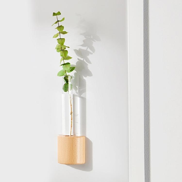 Decorative Wood Test Tube Vases With Magnetic Base Hydroponic Plant Display Vases Refrigerator Magnet For Home Decors