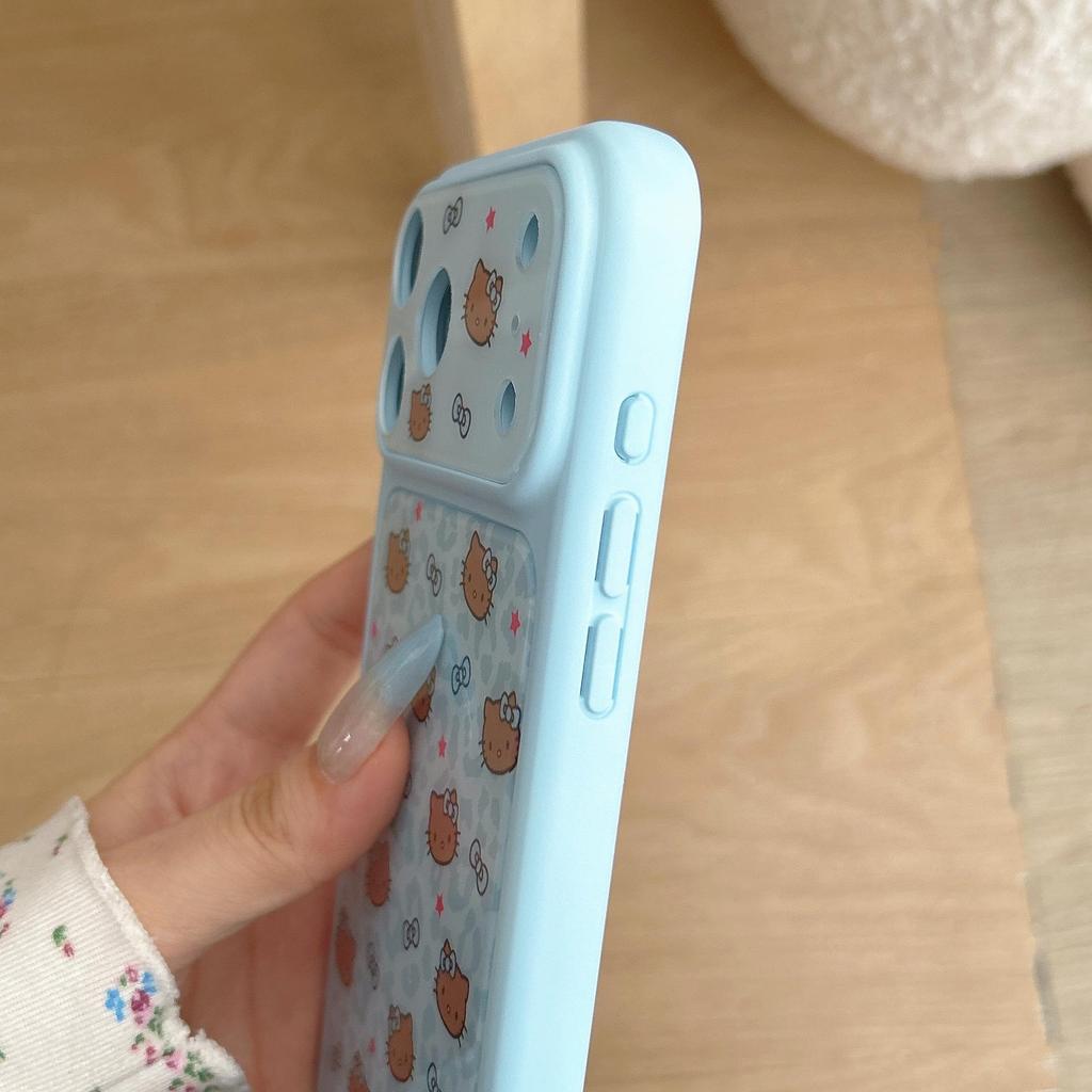 Blue Leopard Print Cat Case for iPhone 17 Pro Max/16 Pro/15 - Cartoon Cover for Women