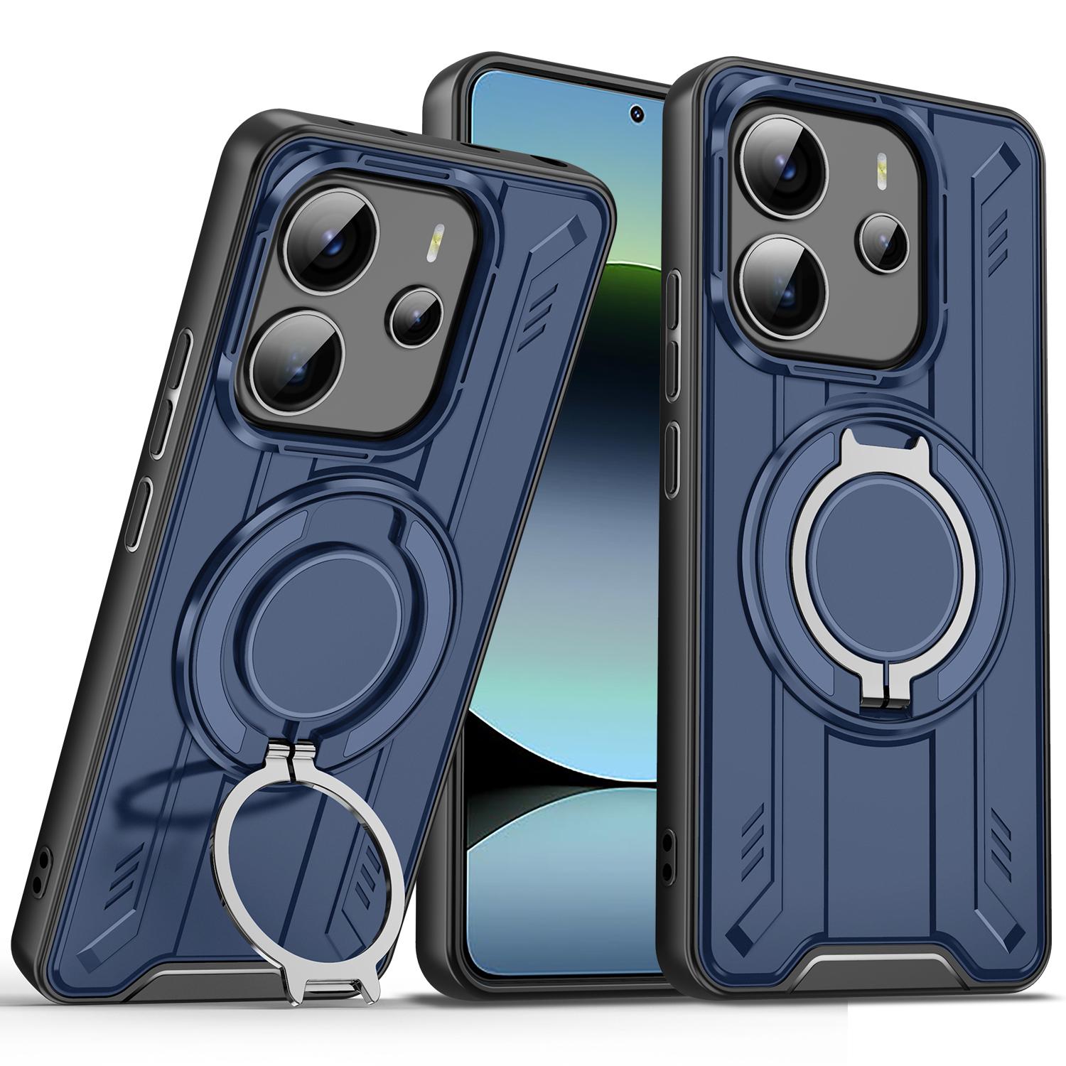 

For Xiaomi Redmi Note 14 4G (163.25mm) Case Compatible with MagSafe Rotating Ring Kickstand PC+TPU Shockproof Phone Cover Blue