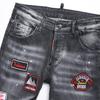 Vintage Badge Embroidered Distressed Elastic Slim-fit Cropped Mens Denim Jeans D4021