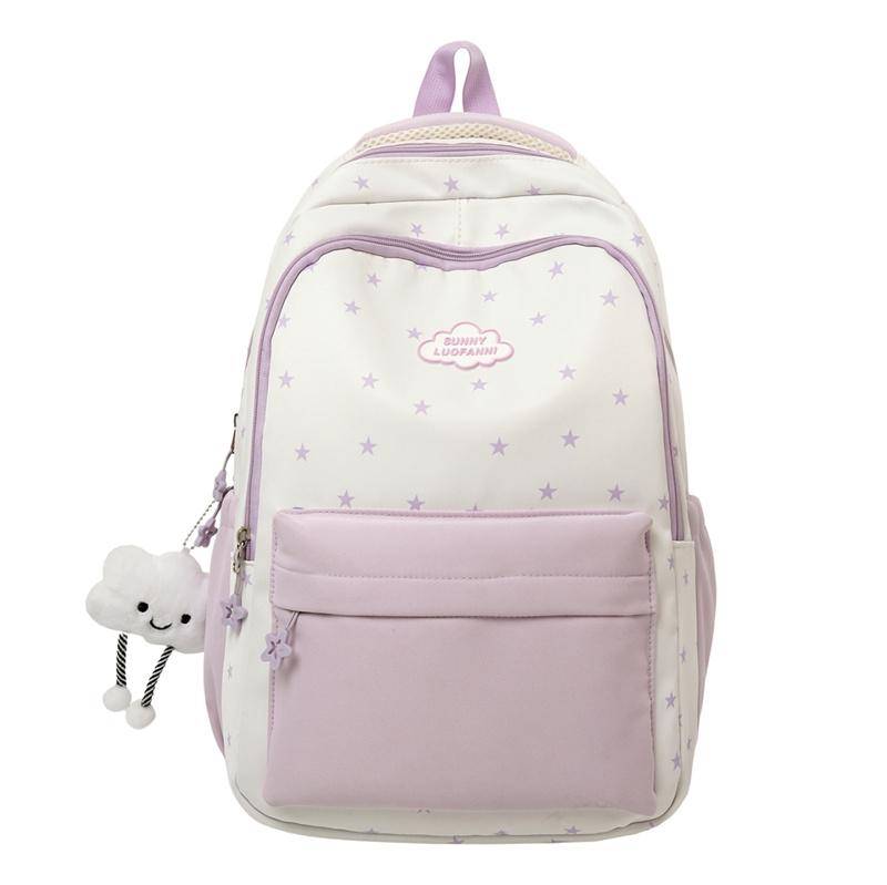 

Star Print Women s Backpack Color Block Student Schoolbag Travel Backpack фіолетовий