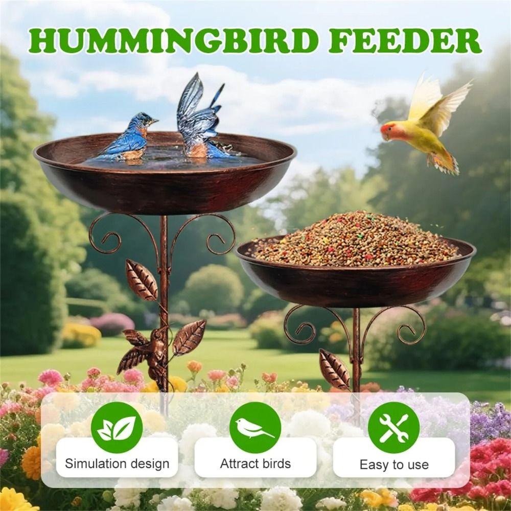 Iron Bird Feeder Ground Plugin Vintage Bird Water Bowl Bird Feeding Dish Garden