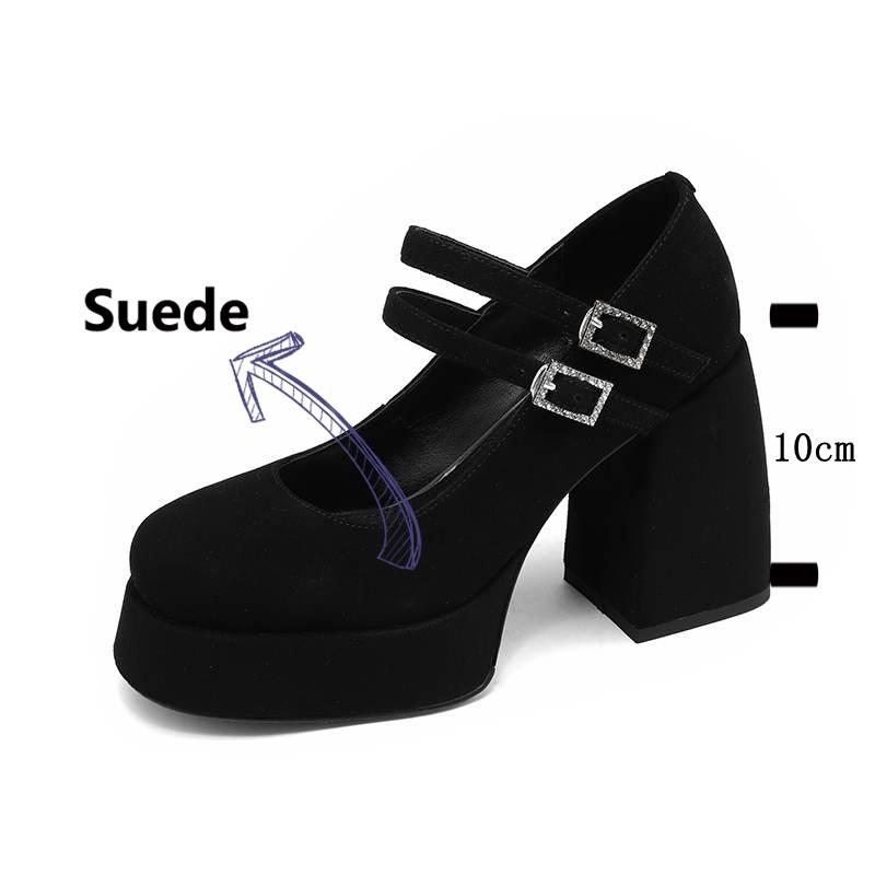 

Krazing Pot Замша из овчины Круглый носок Размер 40 Платформа Супер массивный Высокий каблук Пряжка Танкетки Вечеринка Сексуальные Осенние туфли 40