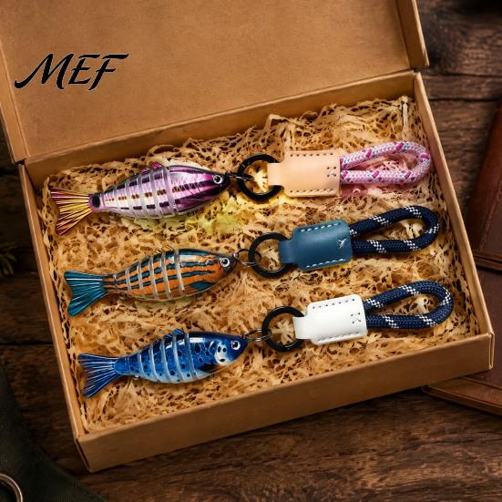 Small Fish Ornament Multi-jointed Fishing Lure Keychain, Artificial Swimbait Key Ring with Braided Rope, Keychain Vintage Pendant Charm,