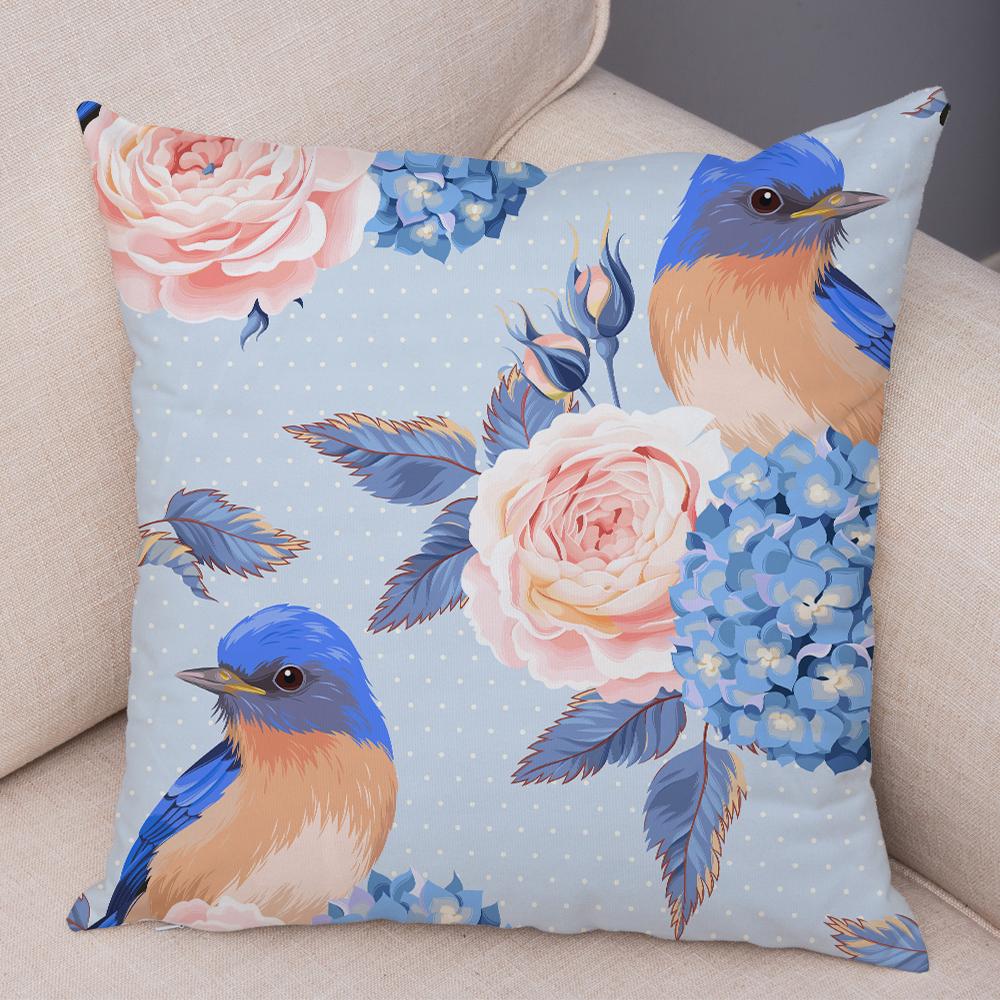 Nordicstyle Roses and Birds Cushion Cover Double Print Decor Plant Pillow Case Soft Plush Pillowcase for Sofa Home Children Room