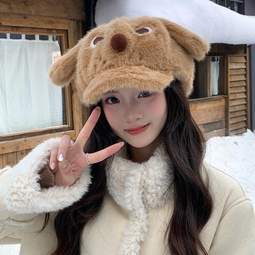 Fleece Peaked Cap Plush Octagonal Cap Cute Puppy Baseball Cap  Winter