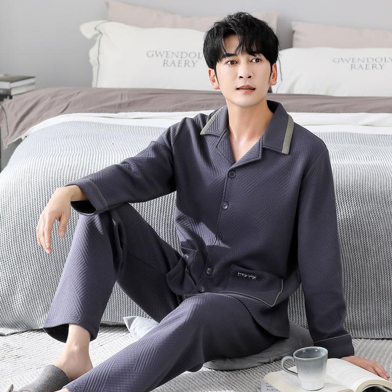 

Пижама мужская весенне-осенняя утолщенная из чистого хлопка с длинным рукавом, домашняя одежда, осенне-зимняя тонкая, зимняя с прокладкой из воздушного хлопка 3XL