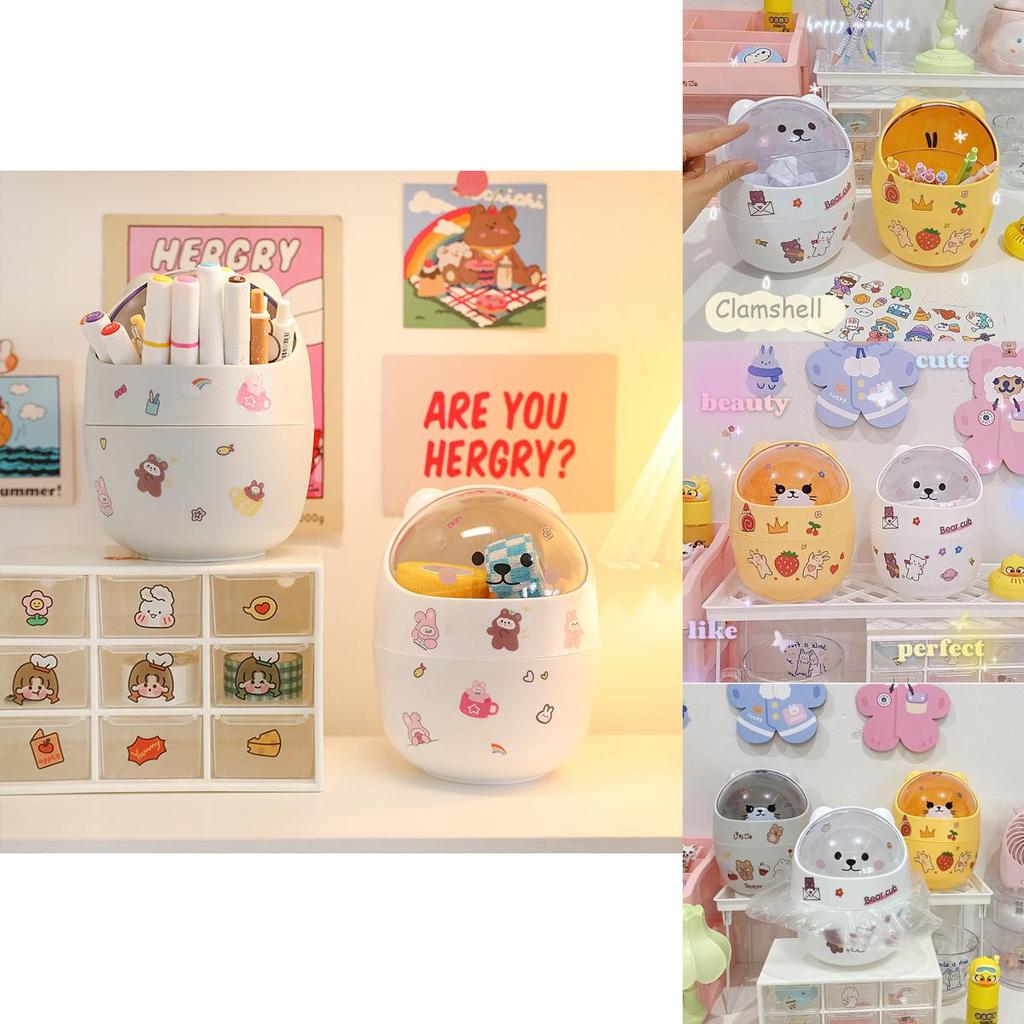 Desktop Ins Trash Can With Lid Mini Cute Storage Box Pencil Organizer Flip