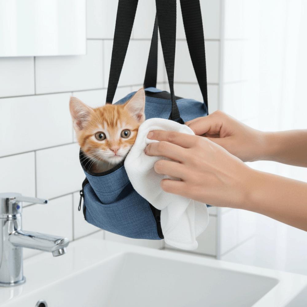 Breathable Mesh Cat Bath Fixing Bag Folding Comfortable Cat Grooming Bag Soft Anti-scratch Puppy Travel Bags Nail Trimming