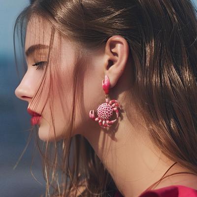 2025 Neue ZAA Krabben-Ohrringe Damen Ozean Strand Urlaubsaccessoire Schlichte Texturierte Emaille Krabben-Schmuck Partygeschenke Tier-Ohrringe