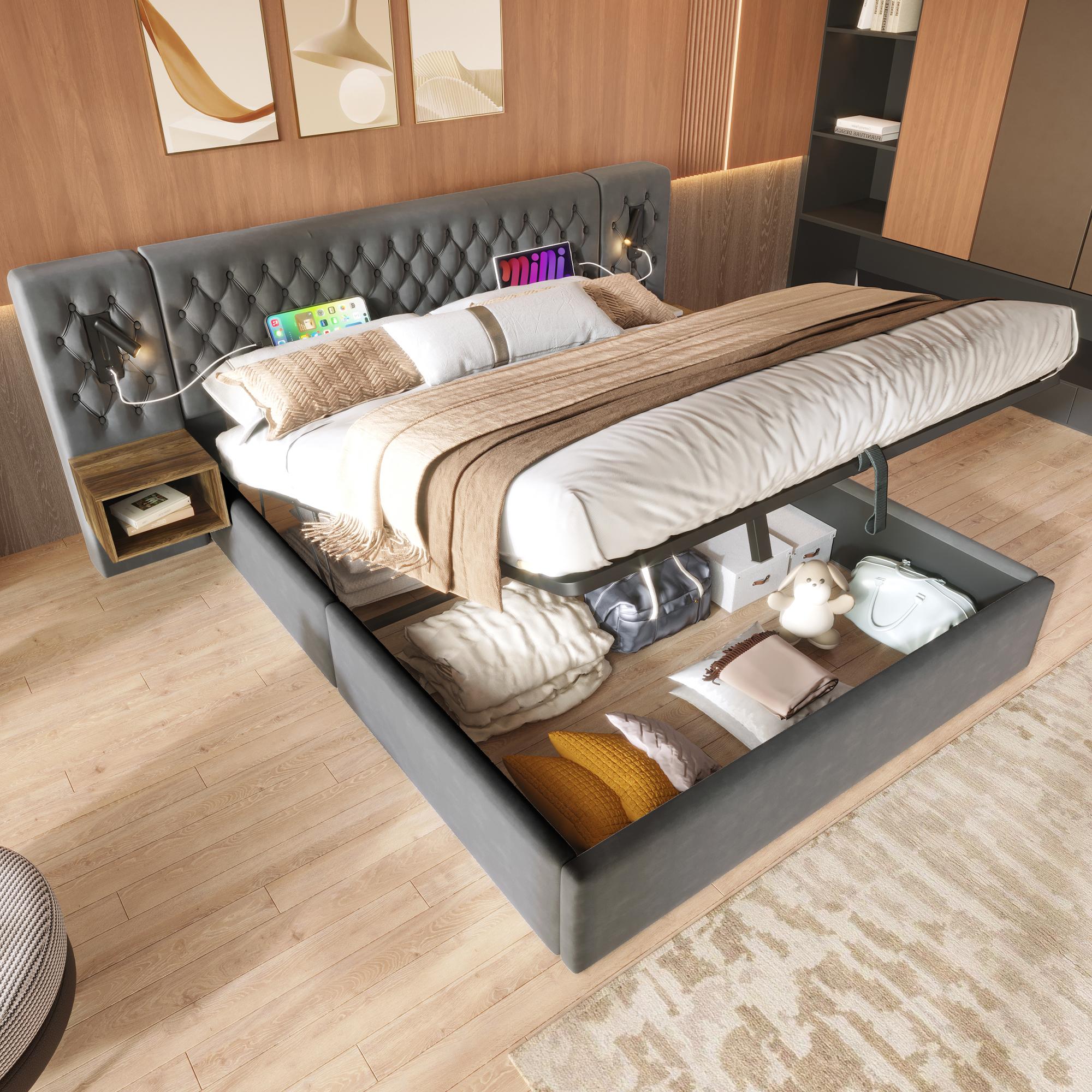 Bedroom Set, Upholstered Hydraulic Storage Double