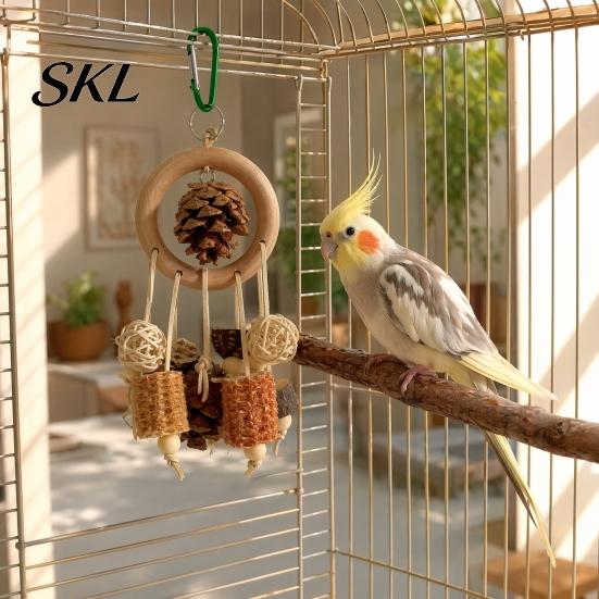 Parrot Oral Health Toy Chew Toy, Pine Cone Corn Cob Bird Rattan Ball Cage Accessories for Conure Foraging Parakeet Cockatiel Budgie Enrichment