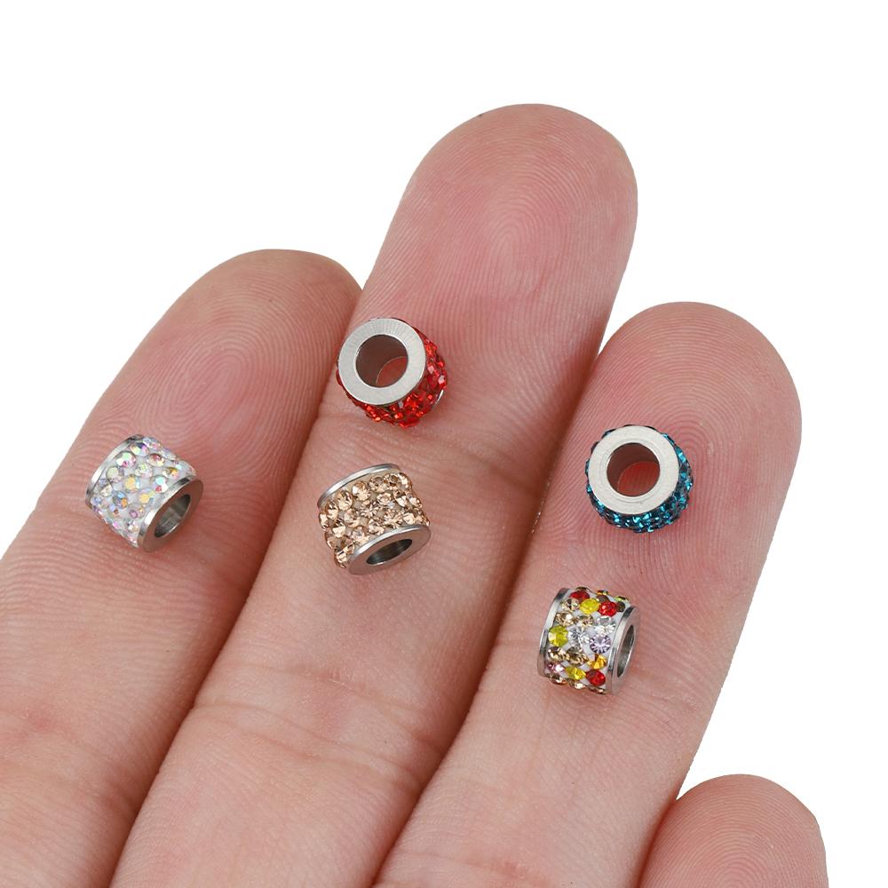 10pcs Mix Colorful Rhinestone Beads Stainless Steel Crystal Spacer Loose Beads Charms for Jewelry Making DIY Bracelet Necklace