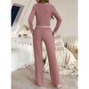 Autumn Winter Lace Patchwork Long Sleeve V-neck Top Elastic Waist Straight Pants Set Ladies Loose Homewear Suit