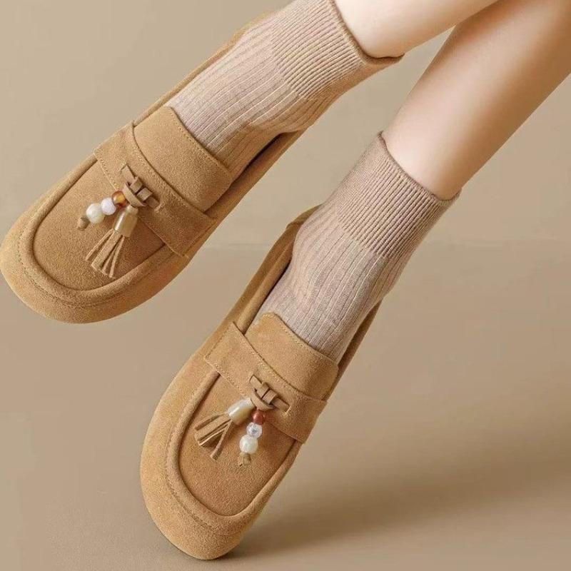 Fashion Women's 2025 Autumn and Winter New Round Toe Retro Slip-on Flat Tassel Single Shoes