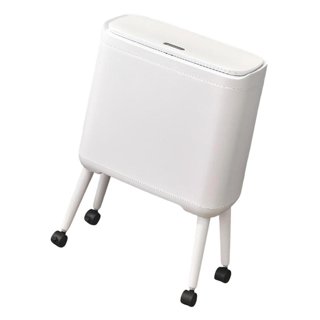 Trash Can with Wheels Brake System Wastebasket for Office Bathroom Home White
