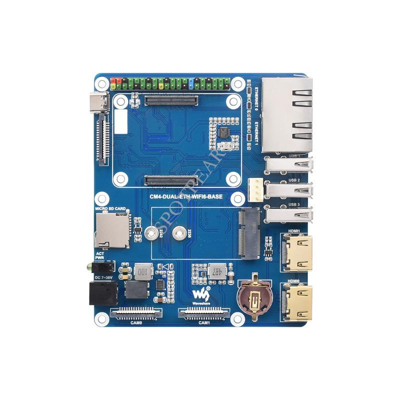 

Плата розширення IO для Raspberry Pi CM4 з WiFi 6, подвійними мережевими портами, інтерфейсом M.2 E Key, базова плата для основного модуля.