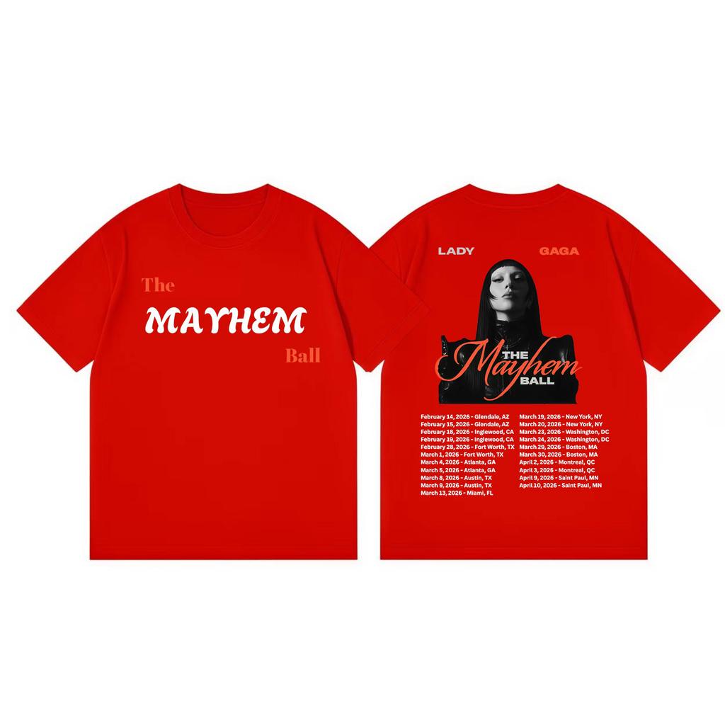 Lady Gaga The Mayhem Ball Tour 2026 Maglietta Uomo Donna Moda Vintage Manica Corta T-shirt Estiva Casual Ampia Cotone
